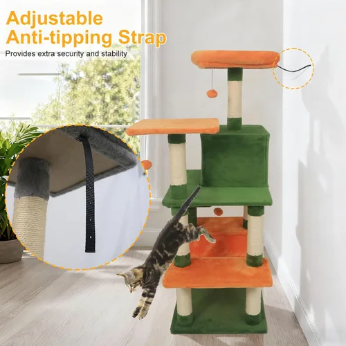 Miniatura 7 de DORTALA Árbol para gatos de interior, torre para gatos de 58 pulgadas de alto con percha superior, condominio, hamaca, postes rascadores de sisal, 3