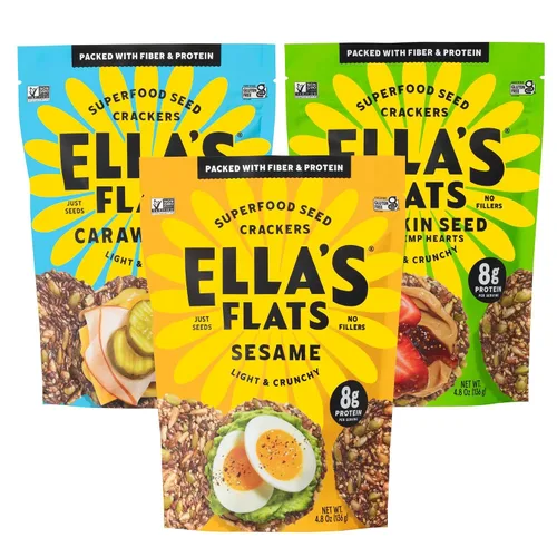 Miniatura 17 de ELLA'S FLATS® Comino todas las semillas saladas patatas fritas – Todo natural, sin gluten, buena fuente de proteínas, alto en fibra, vegano y apto