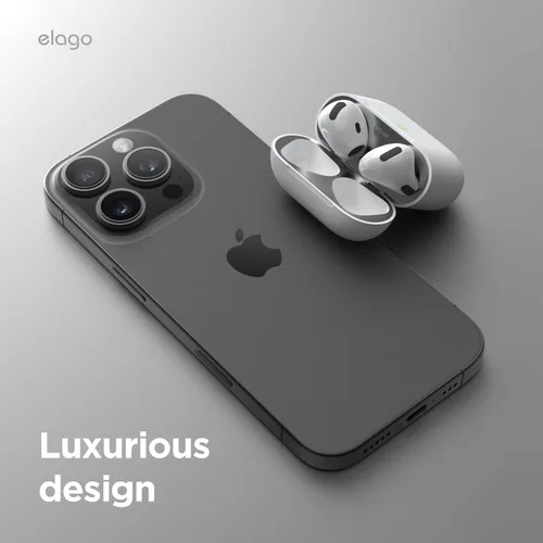 Miniatura 5 de elago Protector contra el polvo compatible con AirPods 4 – Película adhesiva antipolvo, protege de residuos de hierro y metal (gris oscuro)