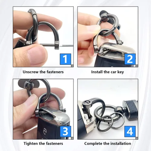 Miniatura 4 de Kewucn Llavero de coche de estilo fibra de carbono, llavero de cuero de microfibra, llavero con anillo en D antipérdida giratorio de 360 grados Negro