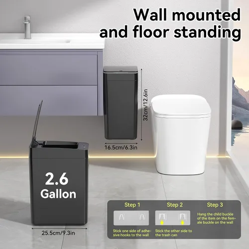 Miniatura 2 de kaylowe - Cubo de basura automático para baño de 2.6 galones, juego de 2 cubos de basura pequeños sin contacto, con sensor de movimiento delgado