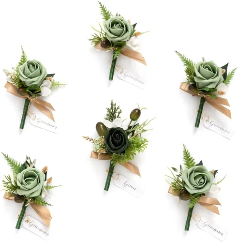 Miniatura 37 de Ling's Moment Boutonniere para Hombres Boda, Juego de 6, Novio y Padrinos Boutonniere para Boda Regreso a Casa Halloween Ceremonia Aniversario, Cena