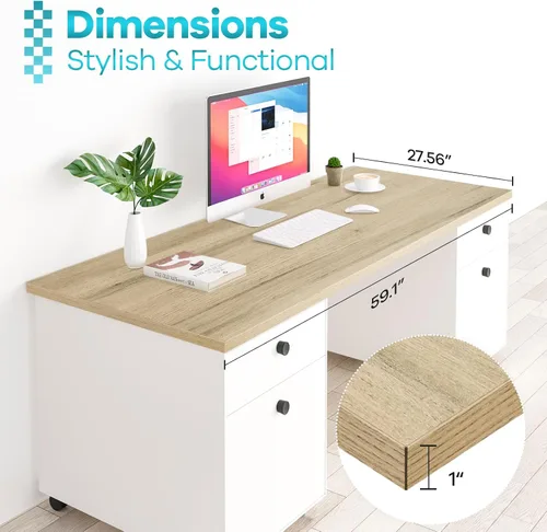 Miniatura 5 de Kaboon Mesa de 60 x 28 pulgadas, escritorio sólido de una pieza para escritorio de pie sentado, escritorios dobles, escritorio en L, bricolaje, Roble