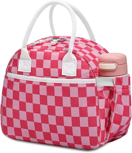 Miniatura 32 de Carry bloom Lonchera para mujer, lonchera aislada, bonita lonchera de pana reutilizable para el trabajo (1 rayas blancas y negras)