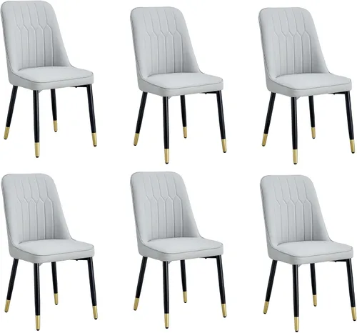 Miniatura 26 de Juego de 4 sillas de comedor modernas, juego de sillas de cocina de piel sintética, asiento tapizado acolchado grueso, sillas laterales negras sin