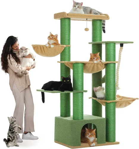 Miniatura 15 de MUTTROS Maine Coon Árbol para Gatos-67 Torre Grande para Gatos de Interior Gatos Grandes Adultos con 7 Postes Rascadores Negros Gruesos (φ4.3)