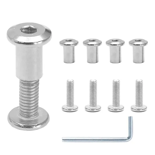 Miniatura 10 de 10 pares (20 piezas) M6 x 0.630 in Tornillo hexagonal con llave Allen, pernos de conector plateados para muebles, tornillos avellanados M6, tuercas