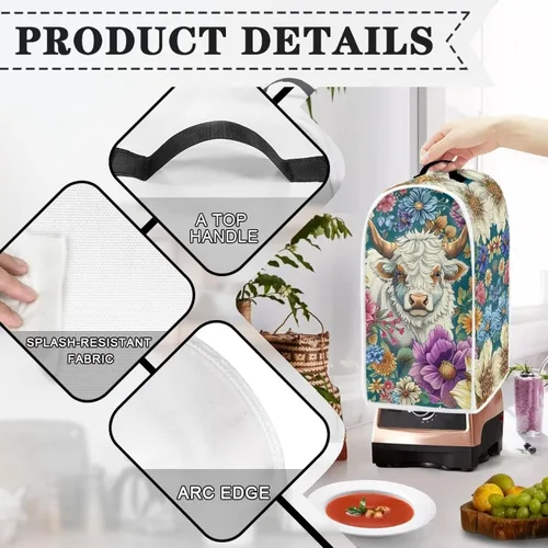 Miniatura 4 de Upetstory Funda antipolvo para licuadora de vaca, estilo bohemio, azteca, para cafetera, electrodomésticos, resistente a las manchas, lavable