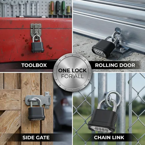 Miniatura 7 de 6 Pack Outdoor Combination Lock Weatherproof, 4 Digit Heavy Duty Combo Lock, Resettable Combination Padlocks for Outdoor Use - Suitable for Gate