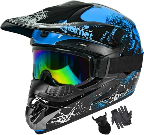 Miniatura 10 de Cascos de motocross para jóvenes, aprobados por DOT, motocross, ATV, todoterreno, cuatro ruedas, cascos de motocicleta BMX con gafas, guantes