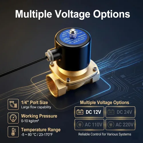 Miniatura 6 de BAOMAIN Válvula solenoide eléctrica de latón de 1/4 pulgada, DC 12V normalmente cerrado (NC), válvula neumática de acción directa DN8 para agua aire