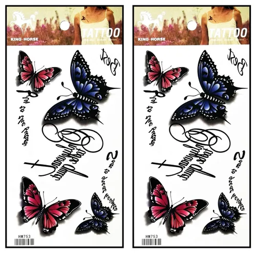 Miniatura 28 de Tatuajes de 2 hojas coloridas y hermosas flores de orquídea de jazmín rosa, temporales, tatuajes falsos de fantasía, moda para mujeres, pintura