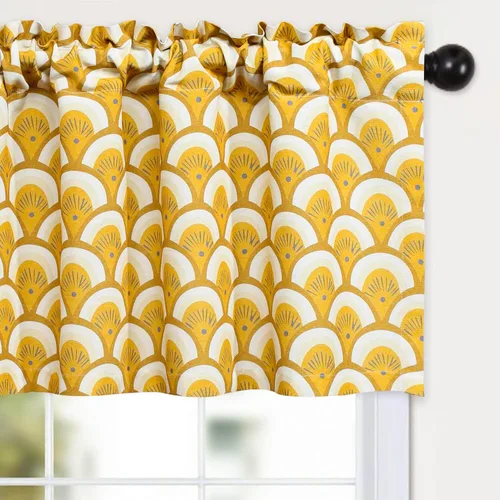 Miniatura 9 de VOGOL Cenefas azules para ventanas pequeñas, cenefas de ventana con estampado de hojas para sala de estar, cortinas cortas con bolsillo para barra