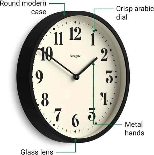 Miniatura 5 de Reloj de pared NEWGATE® Número Cuatro Teatro Reloj redondo moderno 30cm Negro Números decorativos Ideal para cocina, sala de estar u