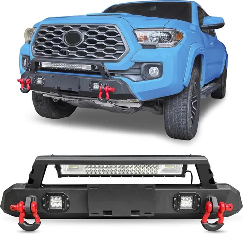 Miniatura 16 de Parachoques trasero de acero para Tacoma 2016 2017 2018 2019 2020 2021 2022 2023 con placa de cabrestante y orificio de sensor y luces LED y kits