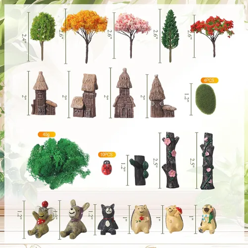 Miniatura 3 de Juego de 58 piezas de jardín en miniatura, diseño de flores, ángel, casa de hadas, animales, árboles, suministros de diorama, mini figuras