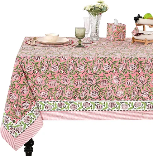 Miniatura 51 de Ridhi - Mantel cuadrado 100% algodón con estampado en bloque, lavable, para Halloween, Acción de Gracias, Navidad, fiestas, bodas, decoración