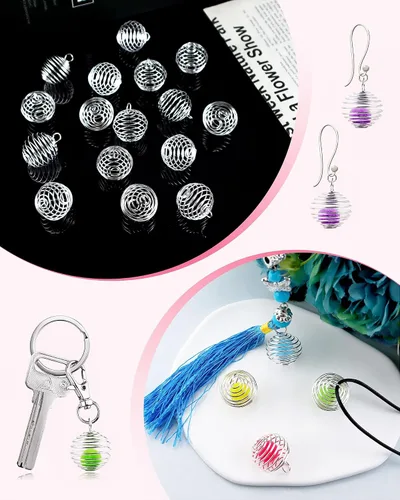 Miniatura 4 de JIALEEY Colgantes de jaulas de cuentas en espiral, 100 unidades de 0.78 x 0.98 pulgadas (0.787 x 0.984 in) chapadas en plata para collar de jaulas