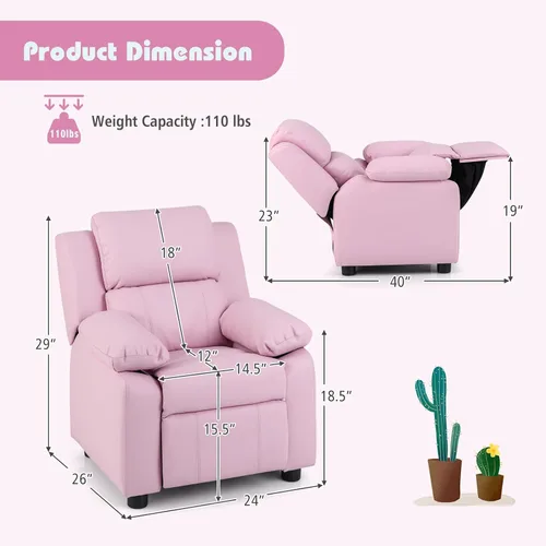 Miniatura 3 de Costzon Silla reclinable de cuero con reposapiés, reposabrazos, reposacabezas y soporte lumbar, silla ergonómica para sala de juegos, sofá Rosa