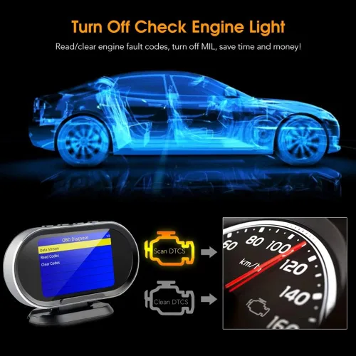 Miniatura 4 de Lector de código de escáner OBD2 2 en 1 y pantalla frontal HUD automática compatible con los 10 modos de prueba OBDII en todos los vehículos
