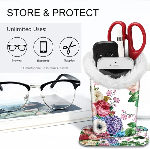 Miniatura 226 de Fintie Soporte para anteojos forrado de felpa con base magnética, estuche de cuero vegano prémium para lentes