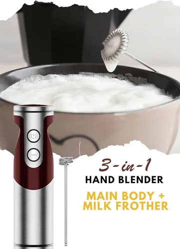 Miniatura 4 de MegaWise Juego de batidora de mano 3 en 1 con control de velocidad variable, licuadora de inmersión de 400W - Incluye batidor, espumador de leche