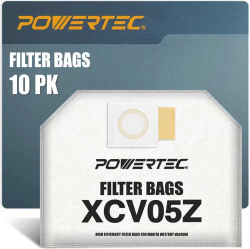 POWERTEC XCV05 Bolsas de filtro para Makita 10PK, 161471-7 bolsas de repuesto para aspiradora Makita XCV05Z, XCV05ZX, XCV09, XCV10 para mochila