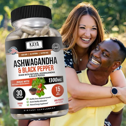 Miniatura 8 de Kaya Naturals Raíz de Ashwagandha con pimienta negra Suplemento adaptógeno de máxima fuerza de 1300 mg, ayuda a la salud suprarrenal, glandular