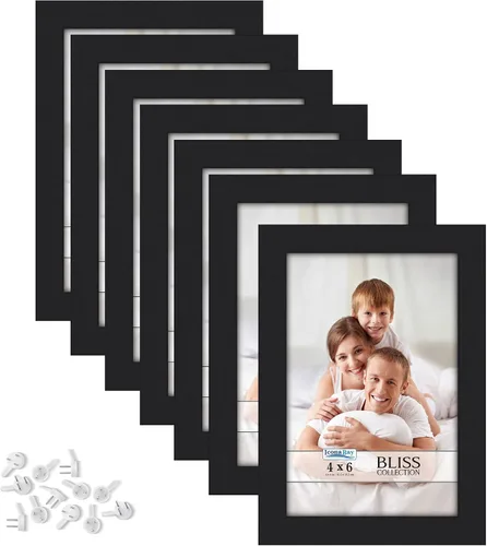 Icona Bay - Marcos de fotos de 4 x 6 pulgadas - Negro, paquete de 12 - Marcos de madera de estilo moderno - Mesa o montaje en pared - Colección Bliss