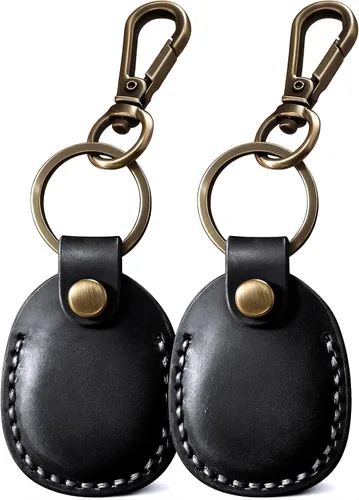 Miniatura 22 de Llavero de Airtag de cuero genuino, llavero portátil de Air tag con anillos para llaves, funda de cobertura oculta completa compatible con Airtag