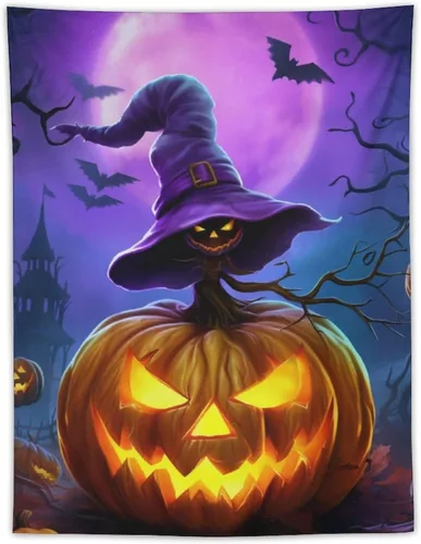 Miniatura 10 de josnmre Tapiz morado con diseño de murciélago y fantasía, fantasma, para colgar en la pared, divertido tapiz de pared de calabaza para dormitorio
