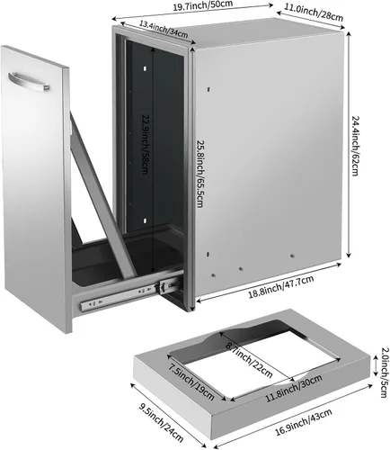 Miniatura 2 de Cajón de basura extraíble de 13.4 pulgadas de ancho x 25.7 pulgadas de alto x 19.6 pulgadas de profundidad, bandeja extraíble de acero inoxidable