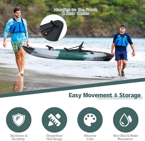 Miniatura 6 de Goplus Kayaks de pesca para adultos, 9.7 pies, kayak de turismo recreativo para una persona con paleta de aluminio, 4 soportes para caña de pescar