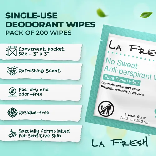 Miniatura 2 de La Fresh Travel Lite - Toallitas antitranspirantes y corporales, 200 toallitas desodorantes envueltas individualmente para adultos, hombres