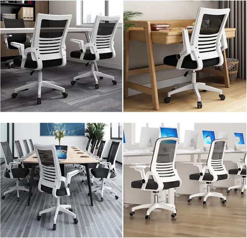 Miniatura 3 de Silla de escritorio ergonómica con ruedas, silla de oficina en casa, silla de computadora de malla con soporte lumbar, reposabrazos ejecutivo