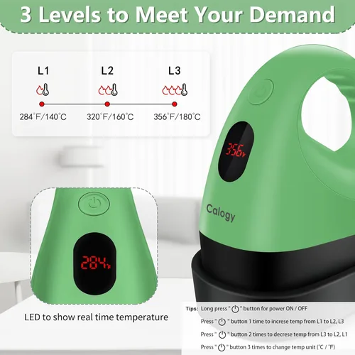 Miniatura 3 de Calogy Mini prensa de calor, máquina de transferencia de calor, control de temperatura constante, base de seguridad aislada, se adapta a Verde
