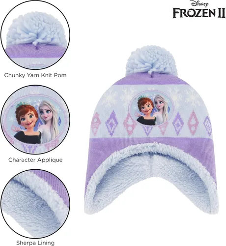 Miniatura 3 de Disney Juego de gorro y guantes de invierno para niñas de 2 a 4 años o Frozen 2 con gorro Elsa & Anna y guantes para niños de 4 a 7 años