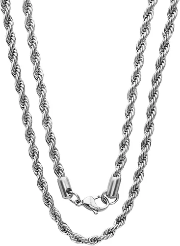 Savlano Cadena de collar de cuerda de acero inoxidable de 0.079 a 0.18 pulgadas para hombres y mujeres, viene en caja de regalo de 16 a 30 pulgadas,