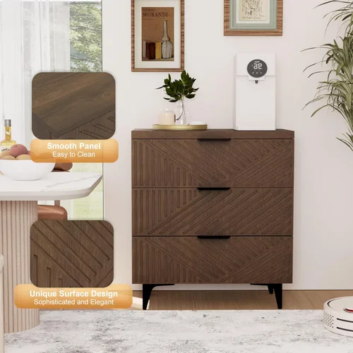 Miniatura 12 de Royal Windsor Mesita de noche acanalada con 3 cajones, mesa auxiliar lateral, armario de almacenamiento de acento, mesita de noche moderna