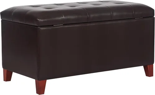 Miniatura 16 de Adeco Otomana de almacenamiento, banco tapizado rectangular de piel sintética con patas de madera, reposapiés, mesa de café para sala de estar, Negro