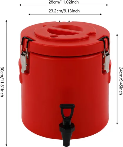 Miniatura 5 de Dispensador de bebidas aislado de 2.6 galones / 10 litros, dispensador de bebidas frías y calientes de acero inoxidable rojo, dispensador de bebidas