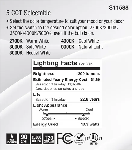 Miniatura 6 de Satco S11588; LED PAR38 de 13.3 vatios; base media; acabado plateado; CCT seleccionable; 120 voltios; ángulo de haz de 25 grados