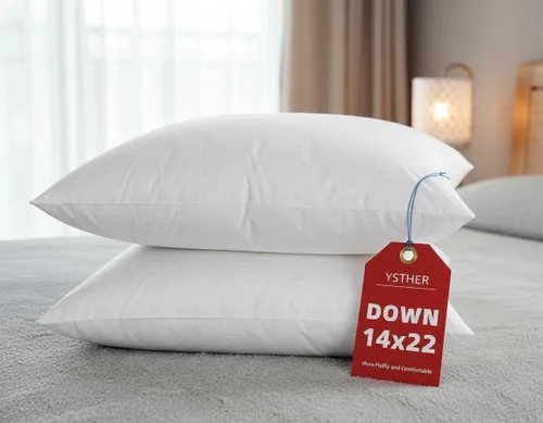 YSTHER Juego de 2 almohadas de plumas de plumón de 14 x 22 pulgadas, almohadas lumbares firmes y grandes para cama, almohadas decorativas suaves