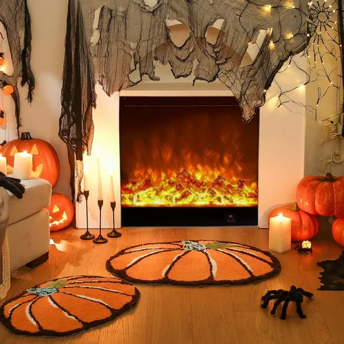 Miniatura 4 de YRXRUS Tapetes de baño con diseño de calabaza de Halloween, con forma de calabaza, lavable a máquina, alfombra naranja para sala de estar