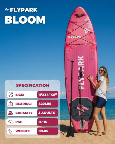 Miniatura 2 de Flypark 11'x34 Inflatable Paddle Boards, Extra Wide SUP for 420lbs/3Adults, Yoga Stand Up Paddle Board, 110L Backpack, 15 D-Rings, Shoulder Strap