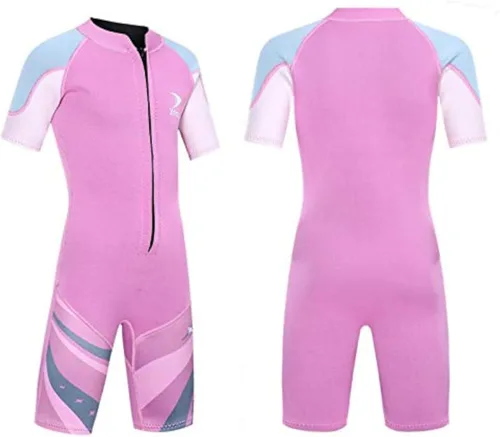 Miniatura 9 de ZCCO Traje de neopreno corto de neopreno de 0.098 pulgadas de una pieza para niños y niñas, ideal para nadar, surfear y bucear deportes acuáticos