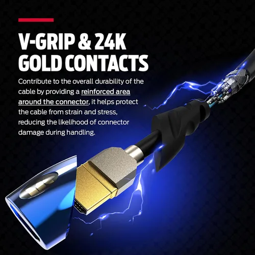 Miniatura 6 de Monster Cable HDMI de 8 K: cable HDMI Xbox Series X y PlayStation 5 con contactos de oro de 24 K y agarre en V, velocidad de 48 Gbps, frecuencia