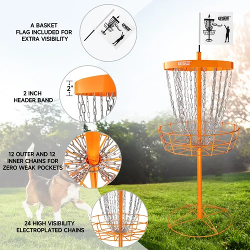 Miniatura 4 de GSE Games & Sports Expert PRO - Cesta portátil de golf de disco, 12 cadenas/24 cadenas, disco volador de metal, cestas de práctica de golf