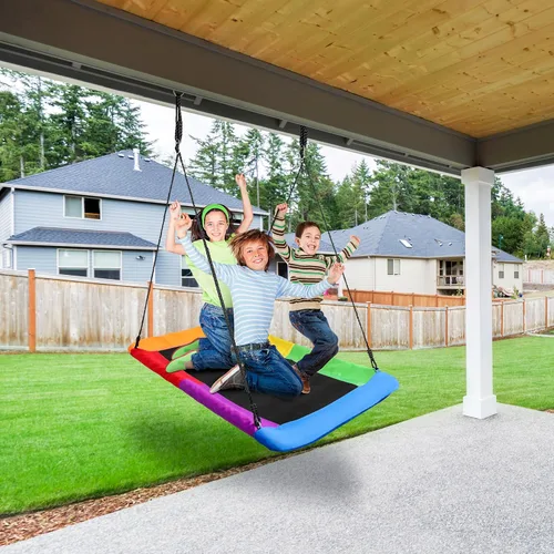 Miniatura 4 de Sorbus Columpio de platillo de 60 pulgadas para niños, plataforma grande de 700 libras, cuerda ajustable y asiento duradero, red de trampolín