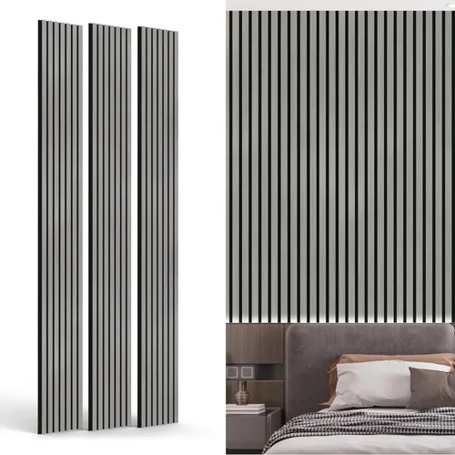 Paquete de 3 paneles de pared de listones de madera para decoración de pared interior, cancelación de ruido, 94.5 x 11.4 pulgadas, paneles de pared